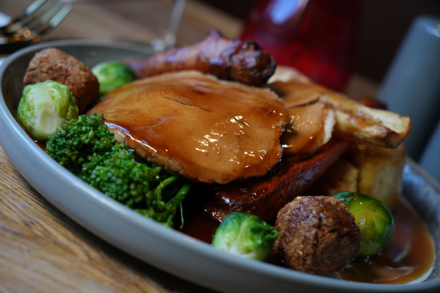 Roast turkey dinner with pigs in blankets, sprouts and gravy at Verona Kitchen & Bar